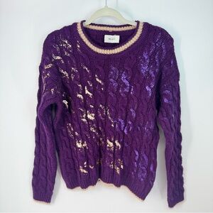 Vicolo Metallic Purple Metallic Alpaca Wool Cable Knit Sweater
